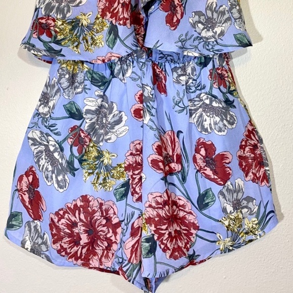 avlux Tiered Romper Floral Palm Print Jumper Halter Tied High Neck Shorts - Picture 6 of 12